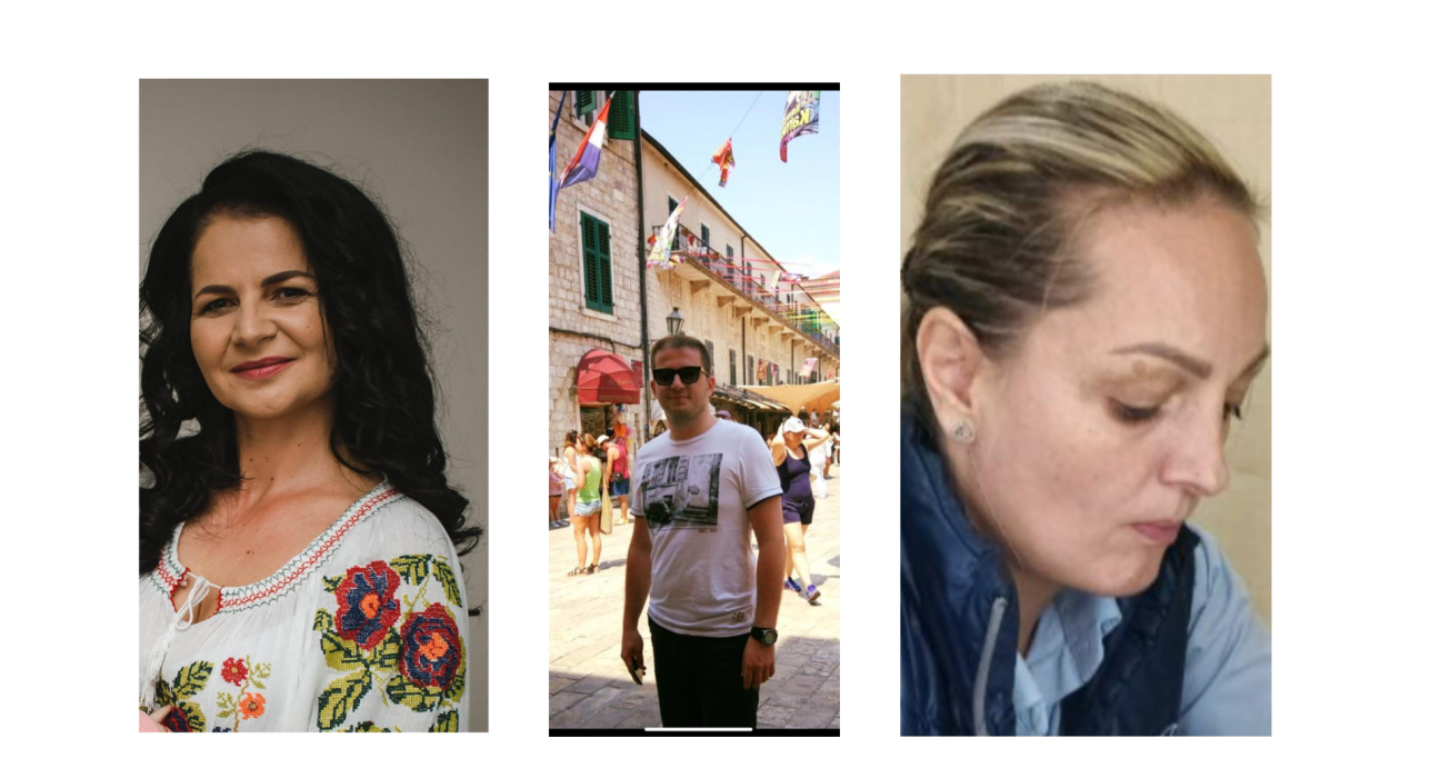 Fotografie compusă cu trei persoane implicate în anchete jurnalistice privind corupția din justiția orădeană – de la stânga la dreapta: avocata Matea Daniela, avocatul Tomele Sorin și inspectoarea CNAIR Andor Teodora.