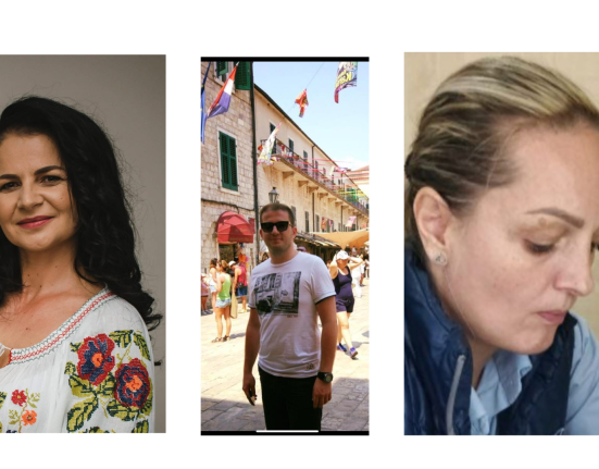 Fotografie compusă cu trei persoane implicate în anchete jurnalistice privind corupția din justiția orădeană – de la stânga la dreapta: avocata Matea Daniela, avocatul Tomele Sorin și inspectoarea CNAIR Andor Teodora.