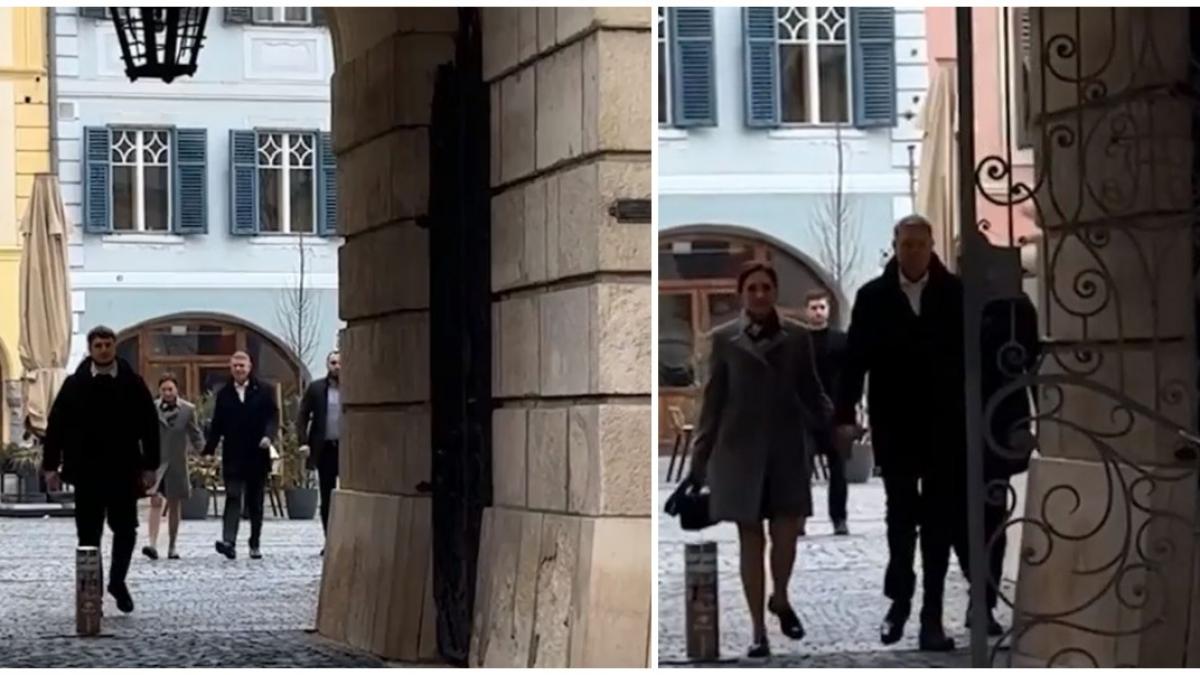 Aparitia rara a lui Klaus Iohannis impreuna cu sotia sa la slujba de Florii de la biserica din Sibiu